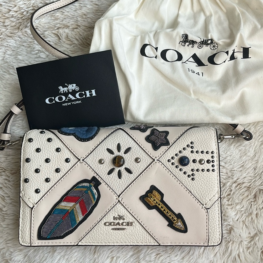 Coach Foldover Crossbody In Embellished Canyon Quilt Leather